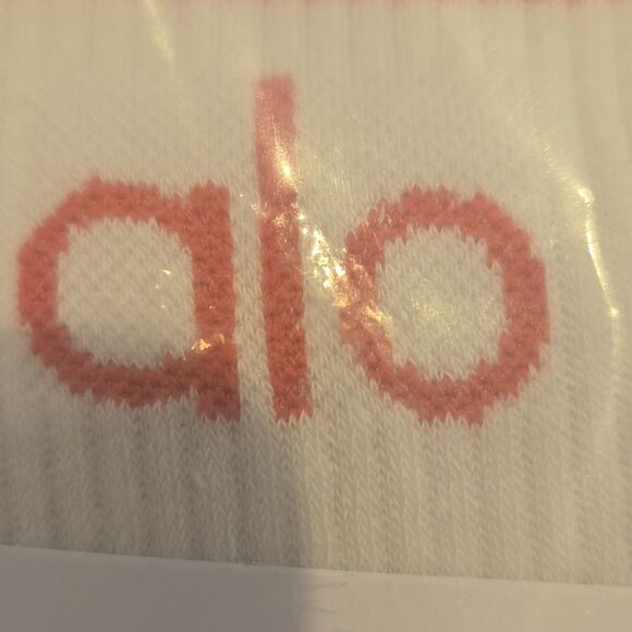 ALO Yoga White Crew Socks with Coral  Accents - Picture 4 of 4